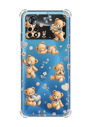 Чехол с утолщёнными углами на xiaomi poco x4 pro 5g плюшевые медвежата (принт 430)