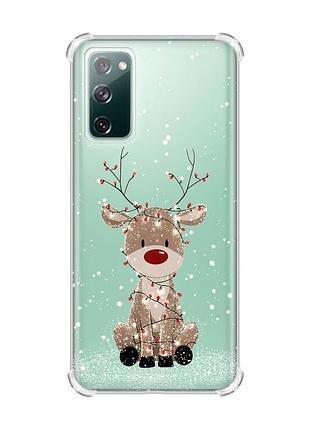 Чехол с утолщенными углами на samsung galaxy s20 fe олень новый год (принт 429)