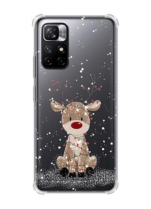 Чехол с утолщёнными углами на xiaomi redmi note 11 5g олень новый год (принт 429)