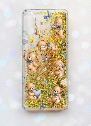 Чохол з плаваючими золотими блискітками samsung galaxy a02/a022 (2021) плюшеві ведмежата (принт 430)