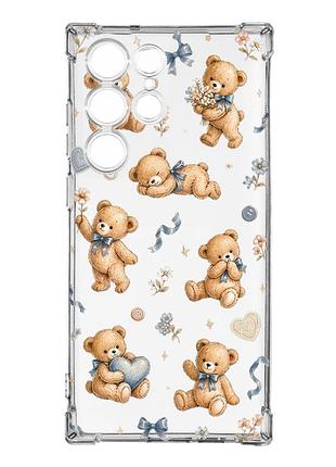 Чехол с утолщёнными углами на samsung galaxy s23 ultra плюшевые медвежата (принт 430)