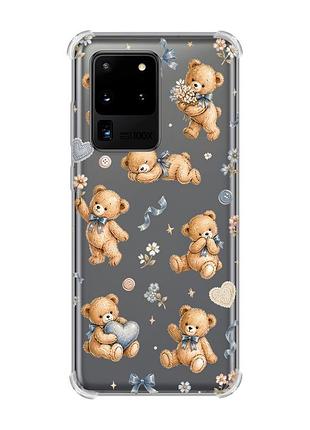 Чехол с утолщёнными углами на samsung galaxy s20 ultra плюшевые медвежата (принт 430)