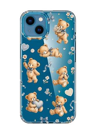 Прозрачный чехол на iphone 13 mini плюшевые медвежата (принт 430)