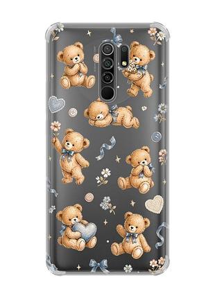 Чохол з потовщеними кутами на xiaomi redmi 9 плюшеві ведмежата (принт 430)