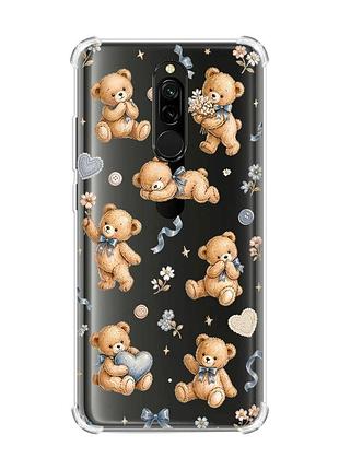Чехол с утолщенными углами на xiaomi redmi 8 плюшевые медвежата (принт 430)