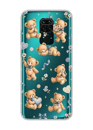 Прозрачный чехол на xiaomi redmi note 9/redmi 10 x плюшевые медвежата (принт 430)