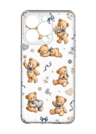 Прозрачный чехол с защитой камеры на iphone 15 pro max плюшевые медвежата (принт 430)