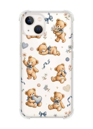 Чехол с утолщёнными углами на iphone 14 plus плюшевые медвежата (принт 430)