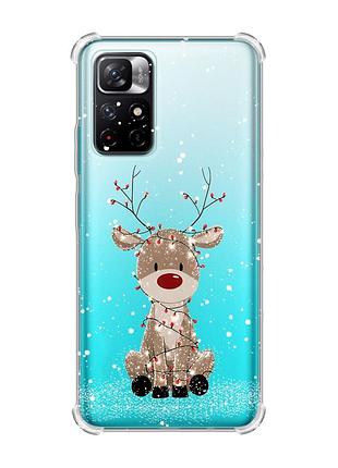 Чехол с утолщёнными углами на xiaomi redmi note 11 4g олень новый год (принт 429)