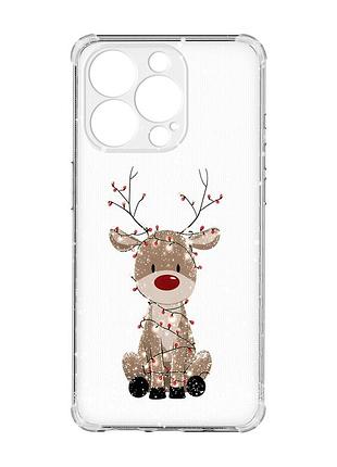 Чохол із потовщеними кутами на iphone 15 pro олень новий рік (принт 429)