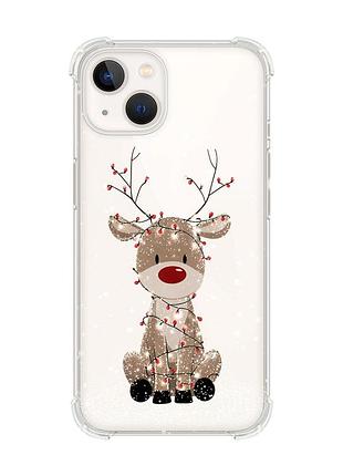 Чехол с утолщёнными углами на iphone 14 plus олень новый год (принт 429)