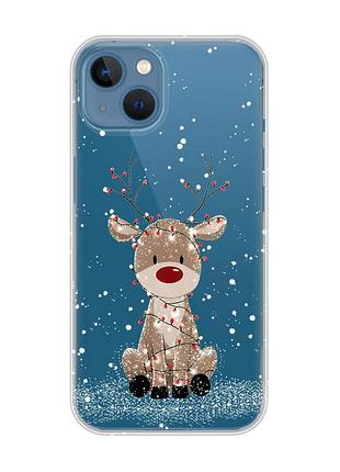 Прозорий чохол на apple iphone 13 олень новий рік (принт 429)