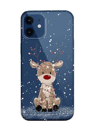 Прозрачный чехол на iphone 12 mini олень новый год (принт 429)