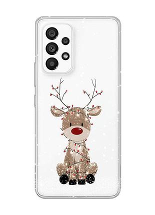 Прозрачный чехол на samsung galaxy a53 олень новый год (принт 429)