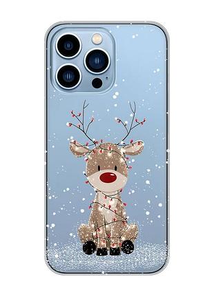 Прозорий чохол на apple iphone 13 pro max олень новий рік (принт 429)