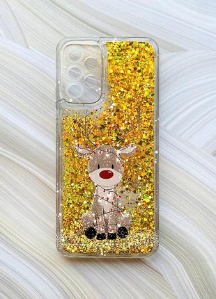 Чохол з плаваючими золотими блискітками на samsung galaxy a23 олень новий рік (принт 429)