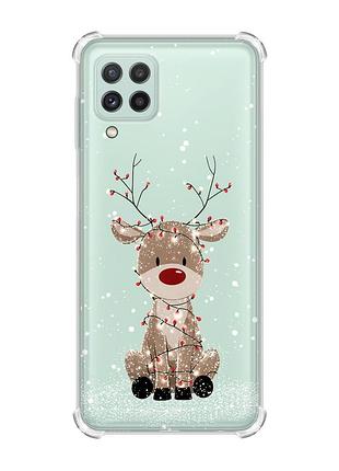 Чехол с утолщёнными углами на samsung galaxy a22 5g / a22s 5g олень новый год (принт 429)