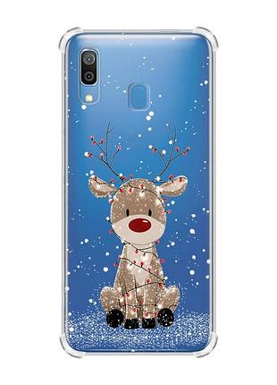 Чехол с утолщёнными углами на samsung galaxy a30 (2019) / a20 (2019) олень новый год (принт 429)
