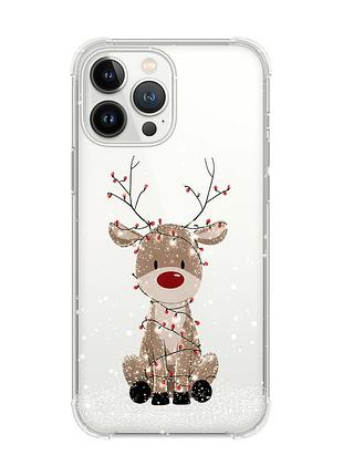 Чехол с утолщёнными углами на iphone 14 pro олень новый год (принт 429)