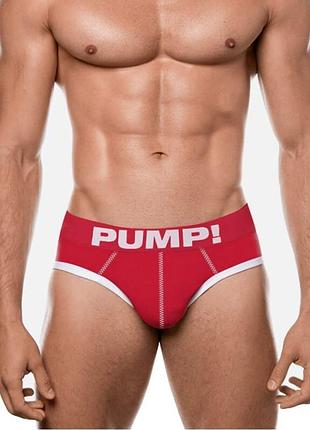 Мужские яркие трусы брифы pump из хлопка красного цвета с белым кантом xxl