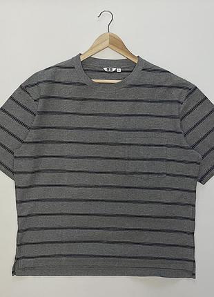 Uniqlo u футболка чоловіча в смужку сірого кольору, розмір l