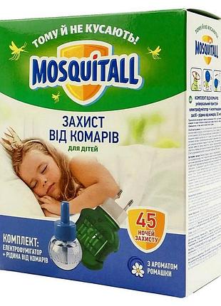 Электрофумигатор с жидкостью от комаров mosquitall нежная защита для детей 45 ночей 30 мл