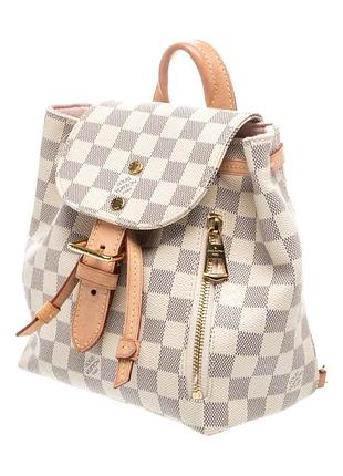 Вінтажний рюкзак louis vuitton damier azur sperone bb з світлої канви та обробкою з натуральної шкіри