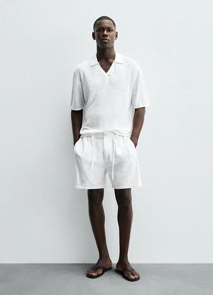 Regular fit колір: білий 30% льон 70% бавовна шорти-бермуди стандартного крою із суміші льону та бавовни.