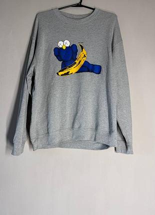 Стильный серый свитшот uniqlo ut x kaws x andy warhol, размер xl