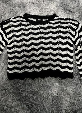Вʼязаний чорно-білий светр cropp knitwear, xs