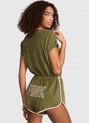 Оливковий комбінезон victoria’s secret pink terry з махрової тканини