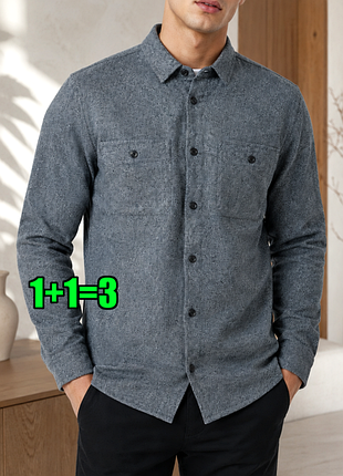 😉1+1=3* фірмова сіро-блакитна чоловіча плотна сорочка pull&bear, розмір 44 - 46