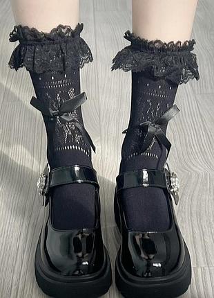Чорні шкарпетки з мереживом бантиками coquette dark lolita