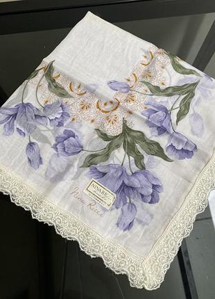 Бавовняна нова хустинка вінтажна nina ricci косинка з мереживом по краю