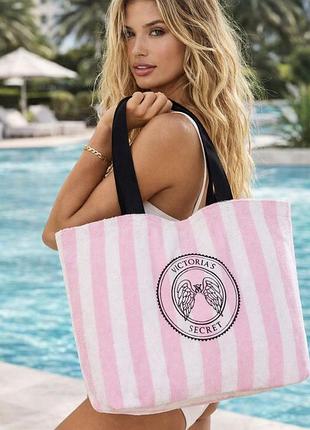 Пляжна рожева сумка у смужку victoria’s secret