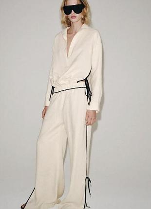 Брюки zw collection из льна и окантовкой
