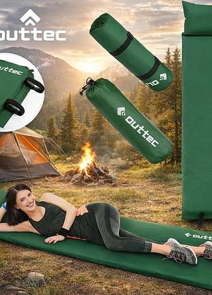 Самонадувающийся коврик outtec с подушкой гладкий 186×53×2,5 см зеленый 984 г полиэстер 190t pvc