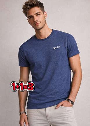 🎁1+1=3 фірмова синя чоловіча футболка бавовна superdry, розмір 44 - 46