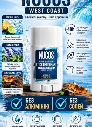 Чоловічий дезодорант-стік nucos west coast, 50 мл без алюмінію та солей туреччина