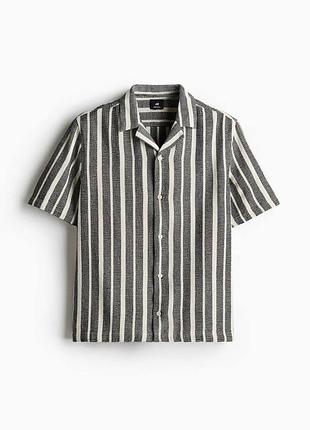 Фактурна курортна сорочка h&m regular fit у смужку м-l
