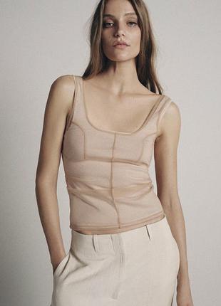 Тюлевий топ зі швами zara