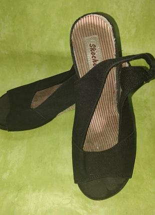 Босоножки с застежкой, на танкетке, черные, skechers, р. 40/27 см