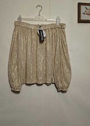Новая оверсайз блузка в золотистые пайетки от boohoo.