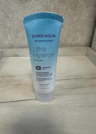 Пілінг-скатка для обличчя з гіалуроновою кислотою та aha кислотами missha super aqua ultra hyalron peeling gel, 100 мл