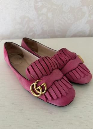 Жіночі балетки-лофери gucci,  натуральна замша, фуксія, розмір 41