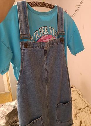 🩵джинсовий сарафан небесно блакитного кольору