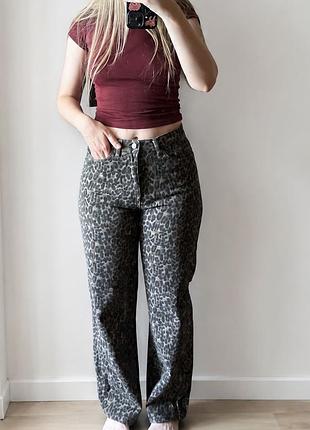 Джинси wide leg леопардові