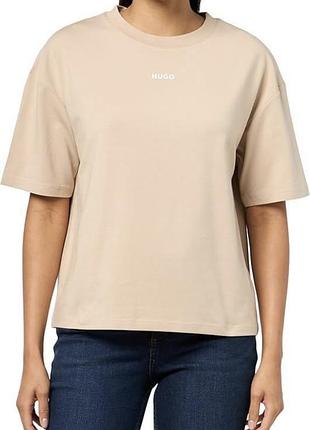 Футболка hugo бежева center logo relaxed fit short sleeve t-shirt