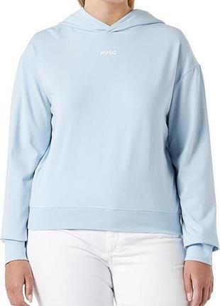 Худі hugo блакитна relaxed-fit hoodie in soft-brushed jersey with logo