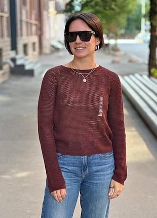 Джемпер uniqlo коричневий 3d knit seamless mesh crew neck jumper